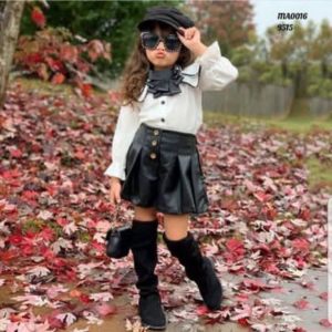 ست بلوز نخی و دامن چرم دخترانه