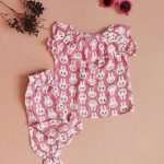 بلوز آستین کوتاه چیندار صورتی خرگوشی