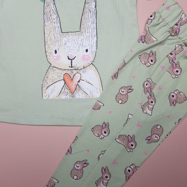 ست تیشرت و شلوارک دخترانه طرح خرگوش سبز کمرنگ