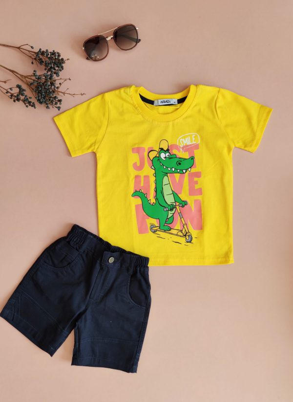 خرید اینترنتی تیشرت پسرانه طرح تمساح زرد