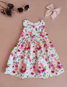 خرید اینترنتی پیراهن دخترانه حلقه ای آبرنگی گل گلی