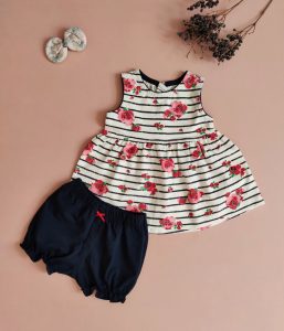 پیراهن حلقه ای و شلوارک راه راه دخترانه