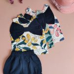 ست تونیک و شلوارک برمودا دخترانه گلدوزی