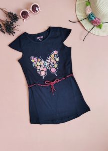 پیراهن دخترانه حلقه ای سورمه ای شیک و ارزان