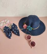 خرید اینترنتی کلاه دخترانه تابستانی دو گل سورمه ای