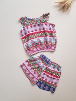 خرید اینترنتی ست دوتیکه دخترانه یقه دلبری طرحدار سنتی در فروشگاه لباس تی تی گل