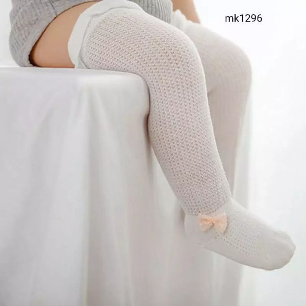 جوراب ساق بلندپاپیونی سفید