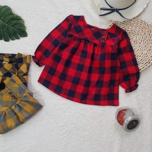 شومیز دخترانه چهارخانه کشمیر رنگی شیک