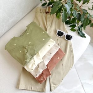 ست بلوز شلوار قلبی دخترانه روژا