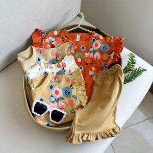 تیشرت شلوارک دخترانه گل و پروانه